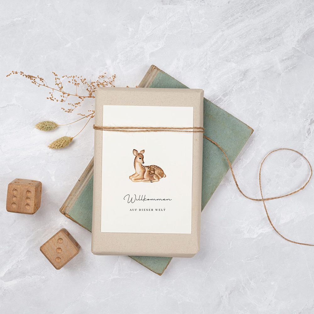 Liljendal Grusskarte Geburt & Baby 'Willkommen auf der Welt' Rehe