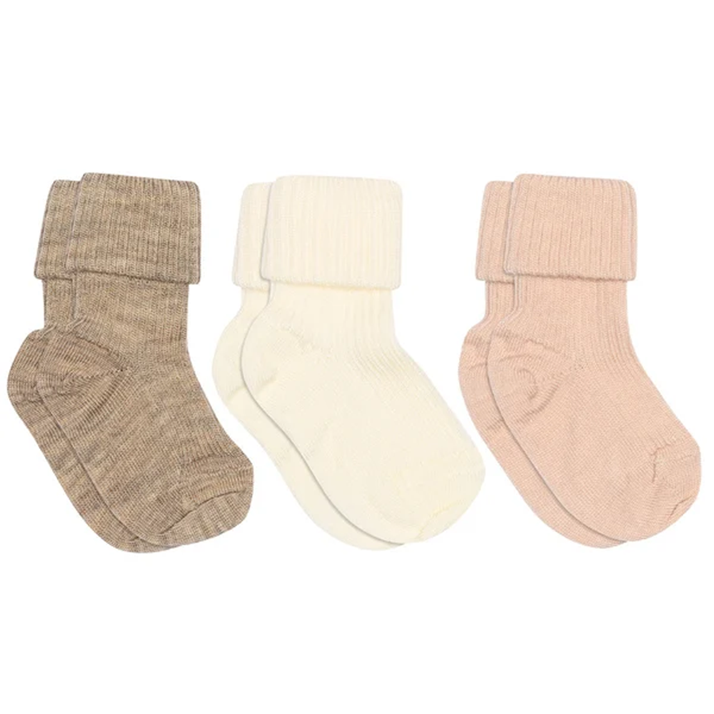 MP Denmark  Rippstricksocken für Babys aus Wolle 3er-Set Light Brown Melange