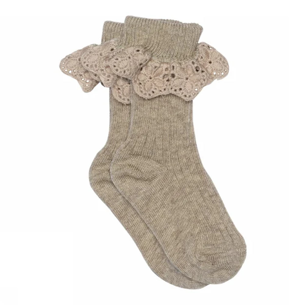 MP Denmark Babysocken mit Rüschen 'Lisa' Light Brown/Melange - Online MY SNOWFLAKE