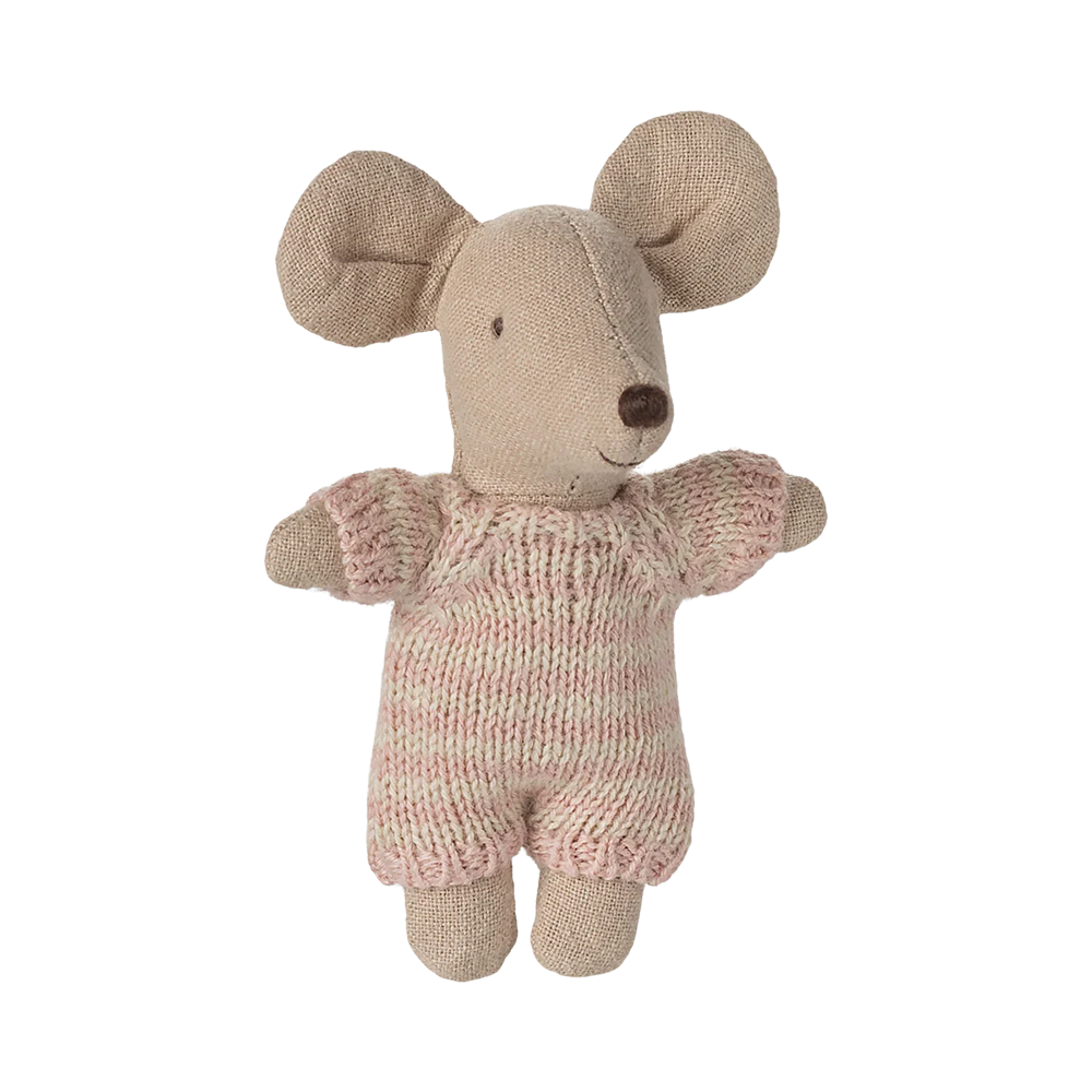 Maileg  Babymaus in Tragekorb Rose