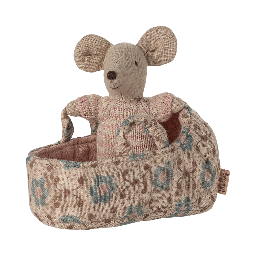 Maileg  Babymaus in Tragekorb Rose