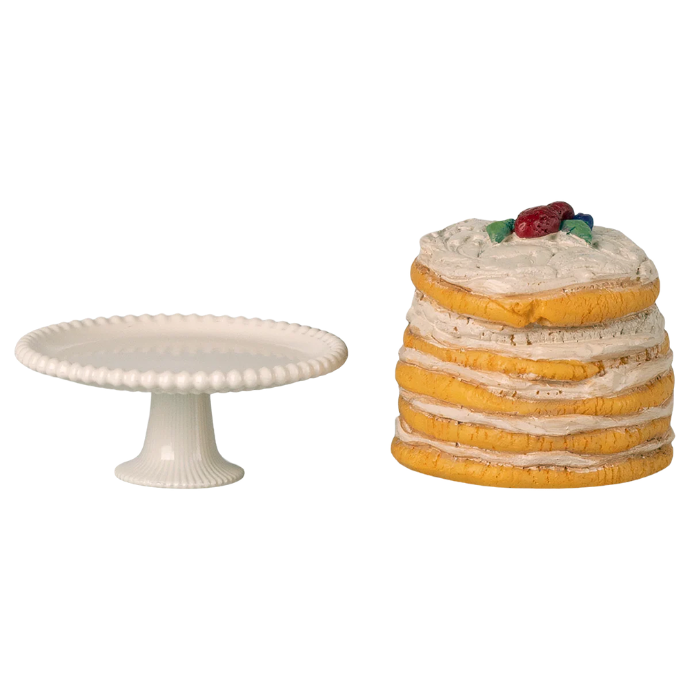 Maileg Party Cake with Cake Stand 'Mouse' Off White