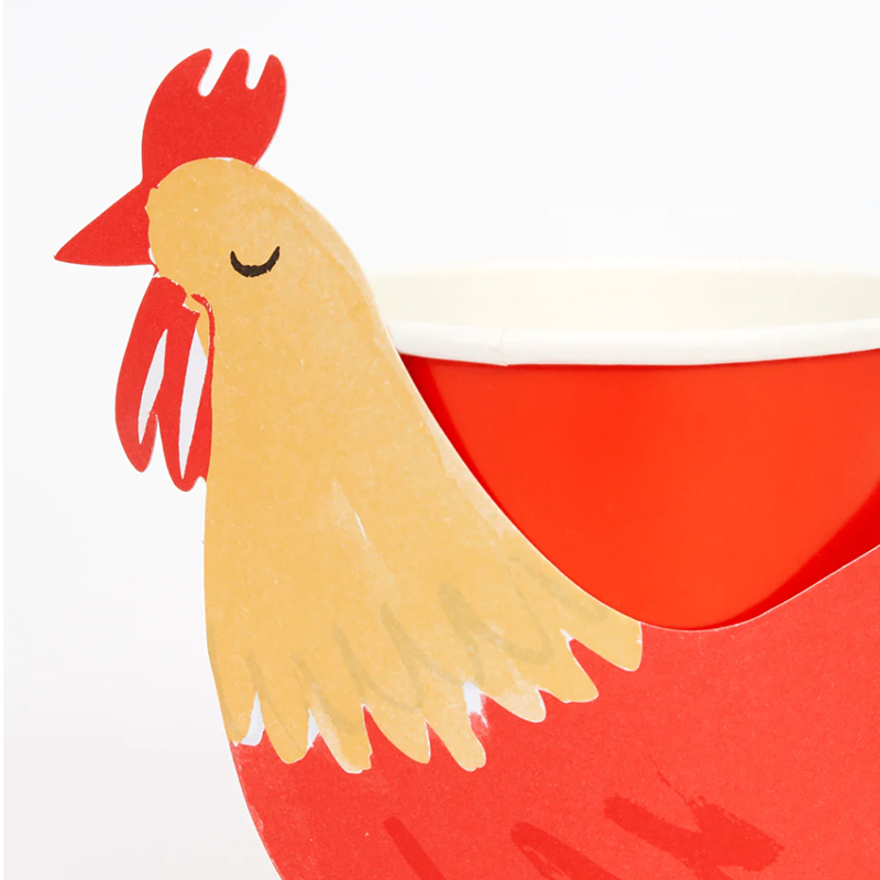 Meri Meri Partybecher mit Hahn Illustrationen. 