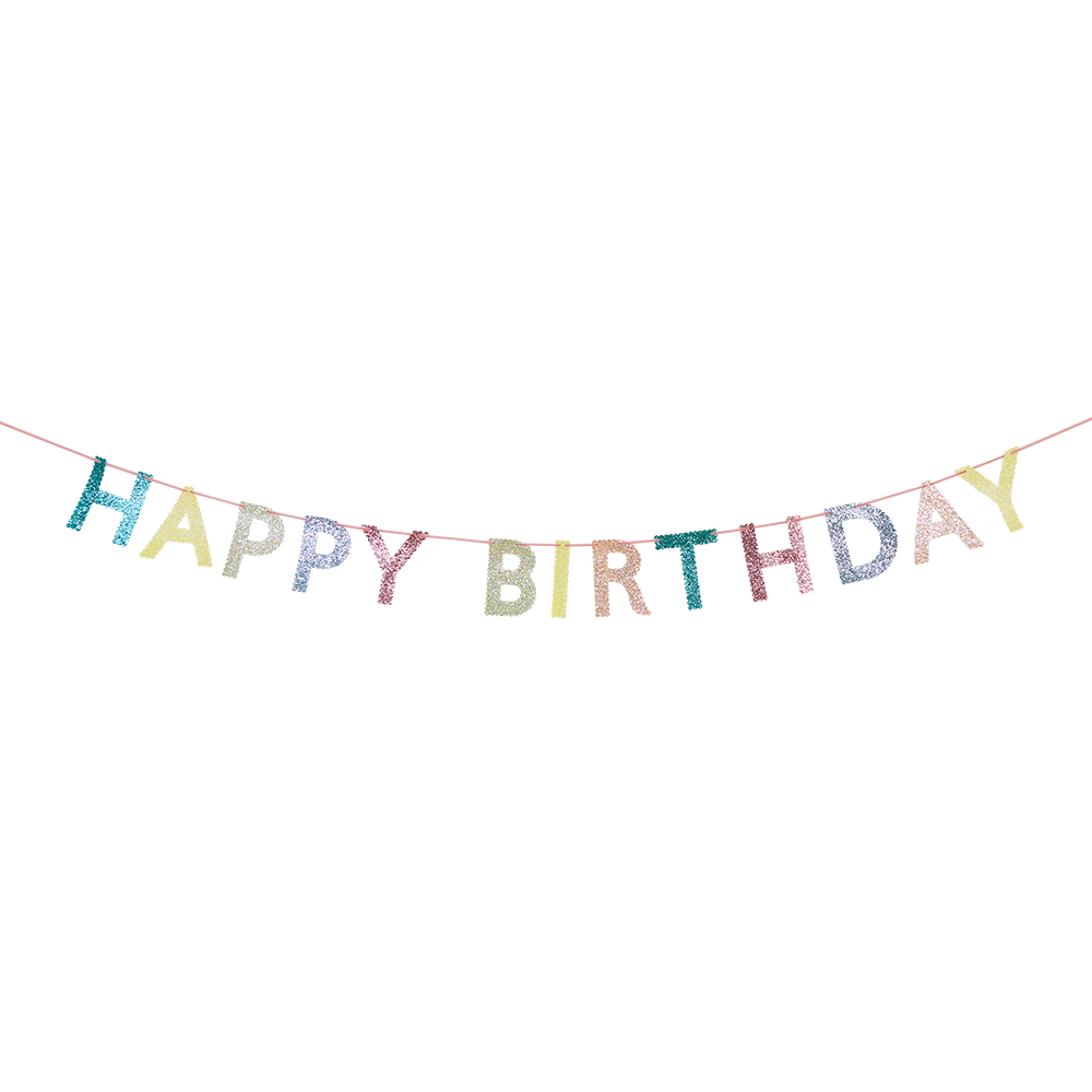 Meri Meri Party Wimpelkette 'Happy Birthday' Mixed Glitter - Online MY SNOWFLAKE