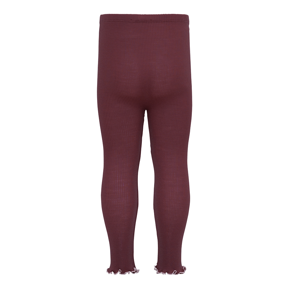 Minimalisma Baby Leggings/Hose aus Merinowolle 'Arona-frill' Bordeaux with Peony