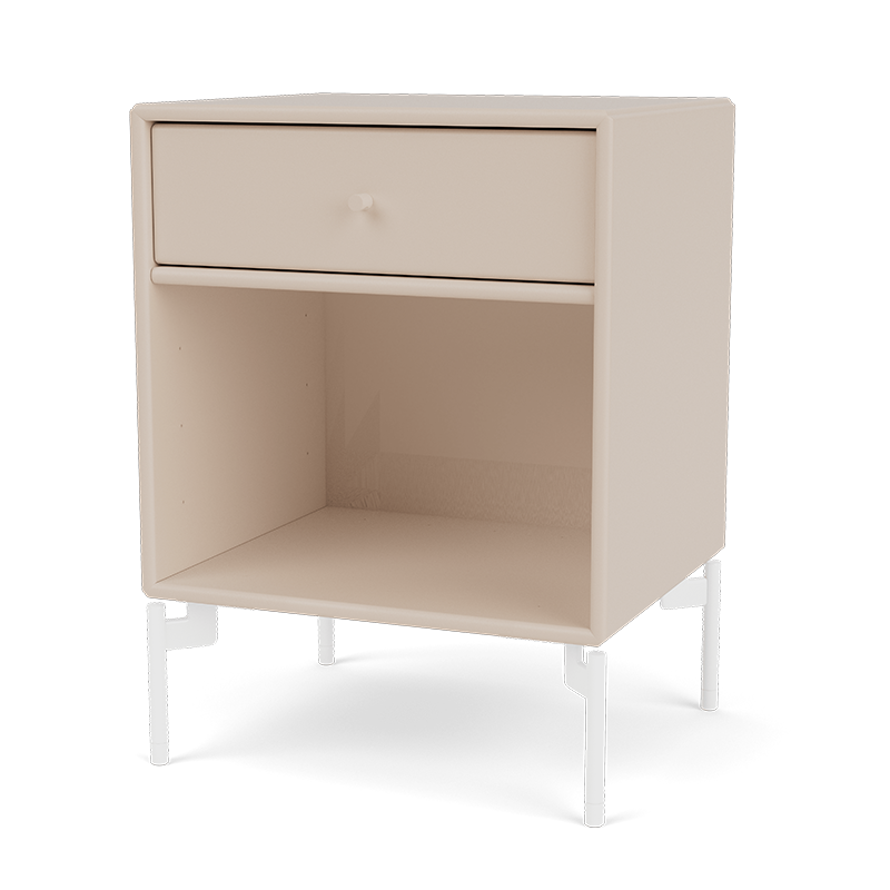 Montana Nachttisch in Beige mit Beinen in Weiss. 