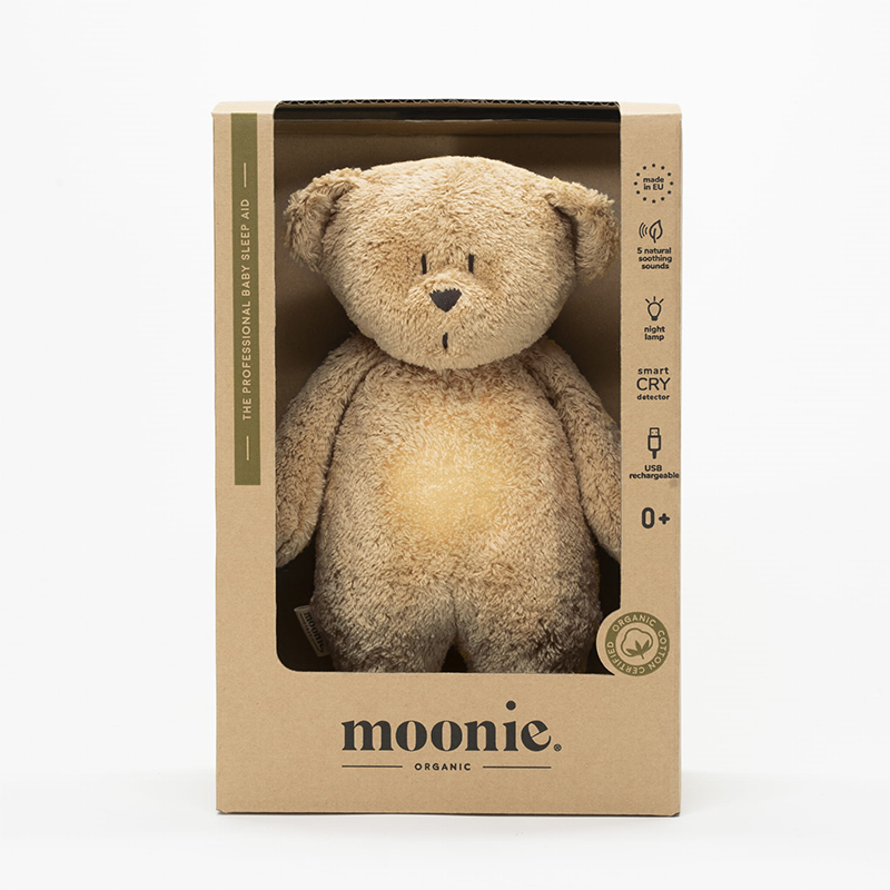 Teddybär mit leuchtendem Licht im Bauch von Moonie in Braun in Verpackung