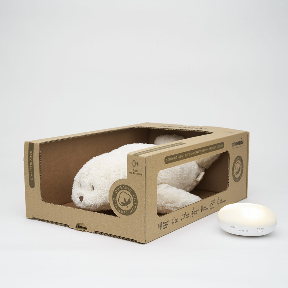 Moonie Kuscheltier Robbe mit Licht 'Organic Humming Seal' Polar