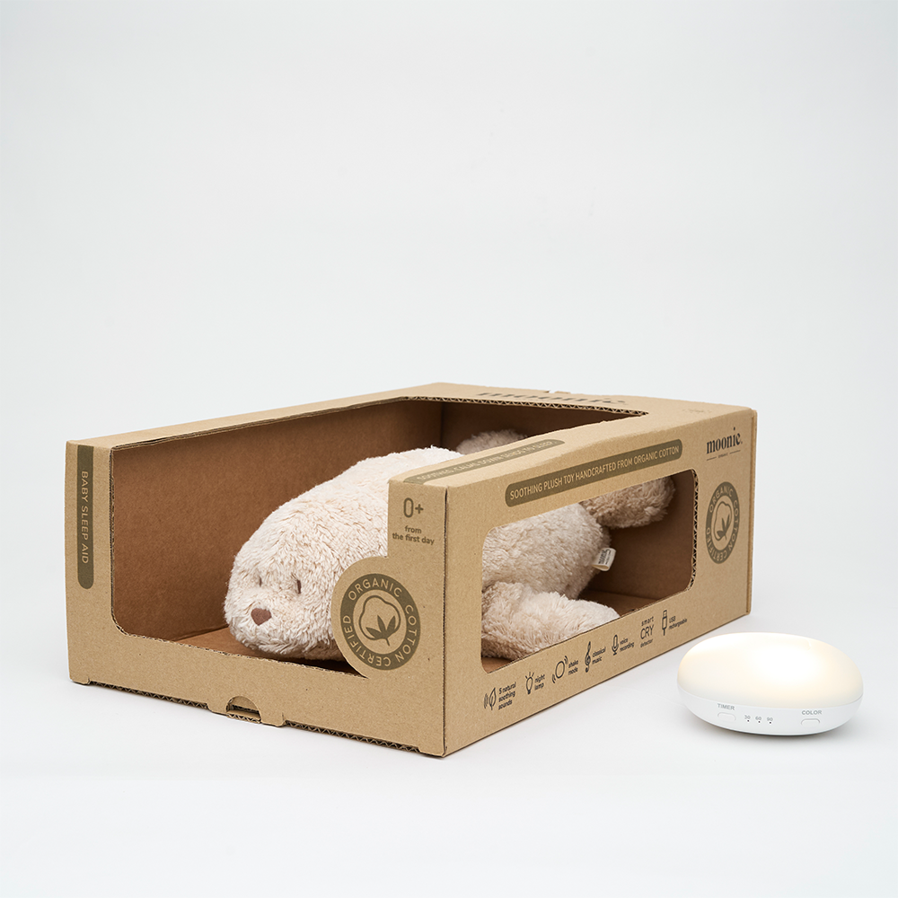 Moonie Kuscheltier Robbe mit Licht 'Organic Humming Seal' Sand