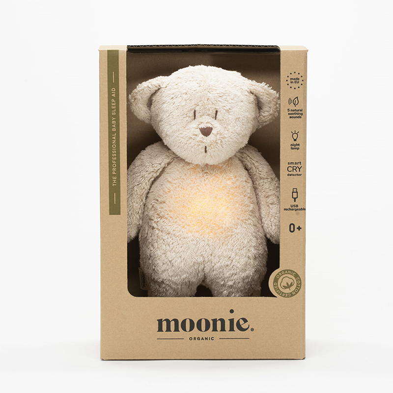 Teddybär mit Licht im Bauch von Moonie in Verpackung.