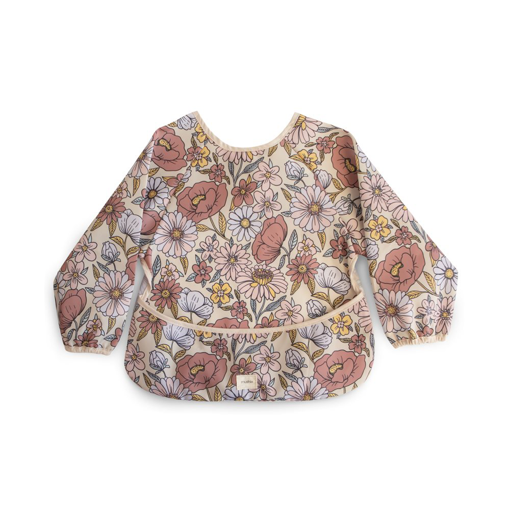 Mushie Long Sleeve Bib Retro Flowers