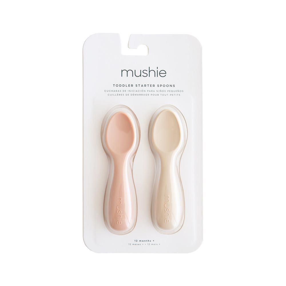 Mushie Cuillères en silicone bébé - Lot de 2 - Blush/Shifting Sand
