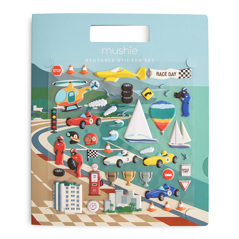 Mushie Wiederverwendbares Sticker-Set Race Cars