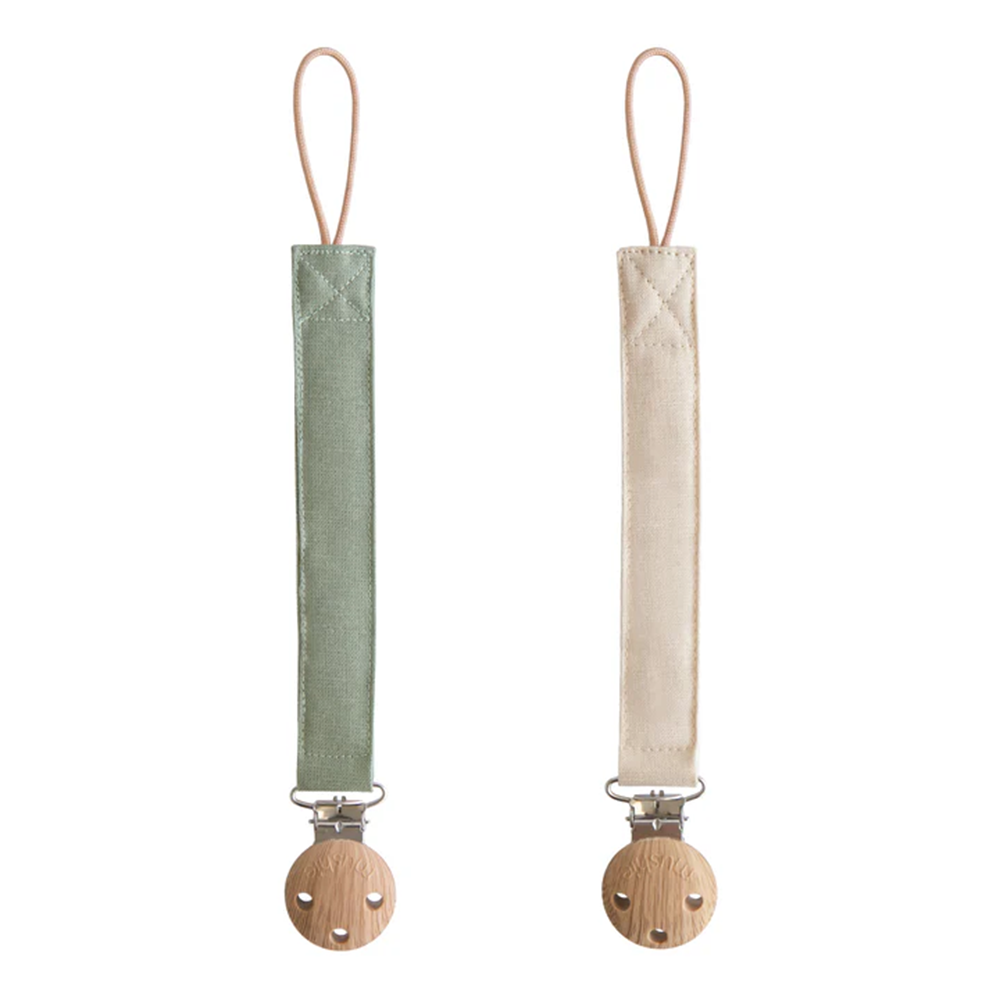 Mushie Schnullerkette aus Leinen 2er-Set Olive/Shifting Sands