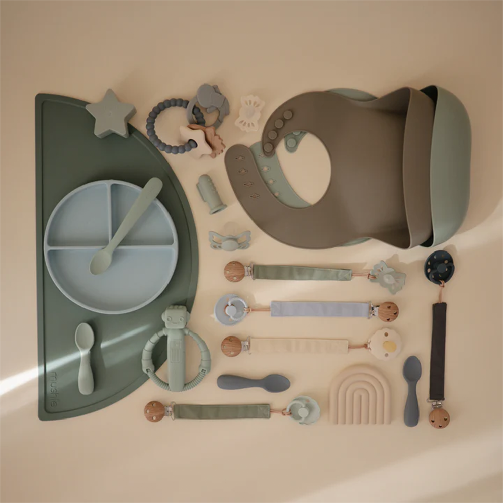Mushie Schnullerkette aus Leinen 2er-Set Olive/Shifting Sands