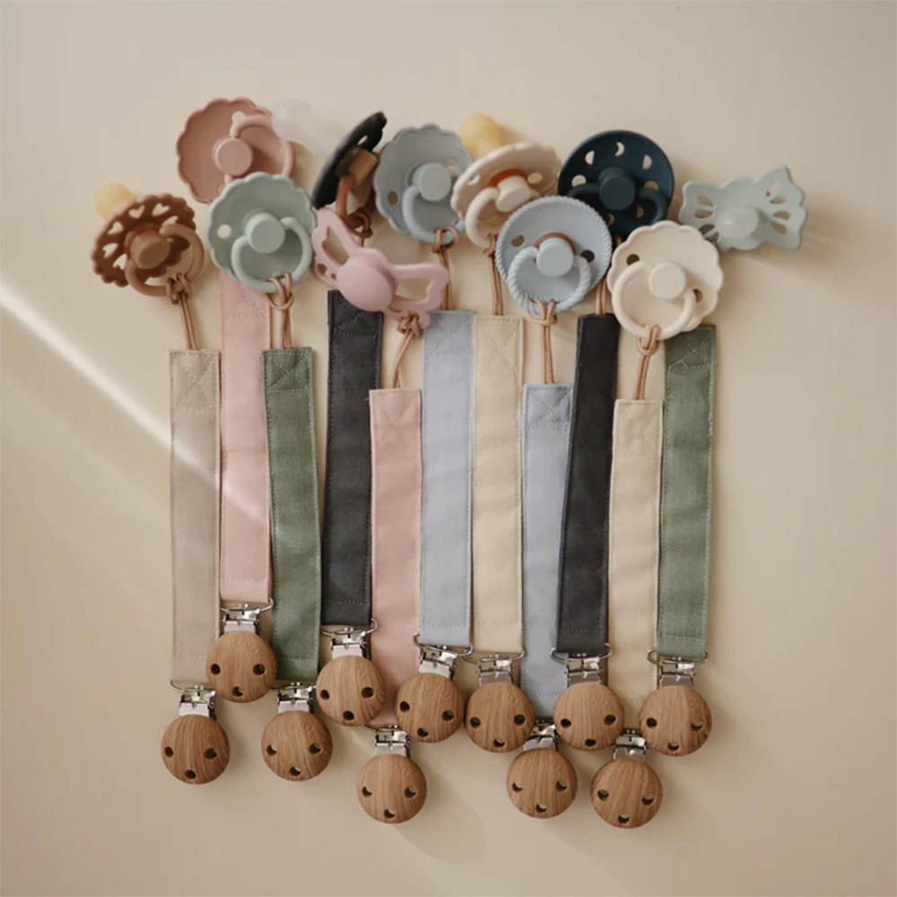 Mushie Schnullerkette aus Leinen 2er-Set Olive/Shifting Sands