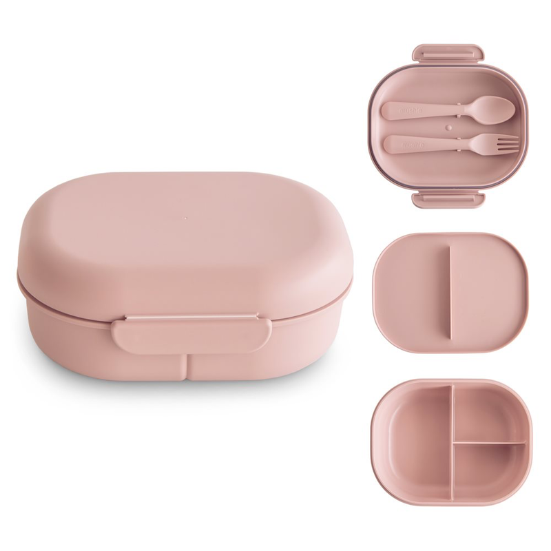 Lunchbox mit Fächern und Besteck in Rosa von Mushie