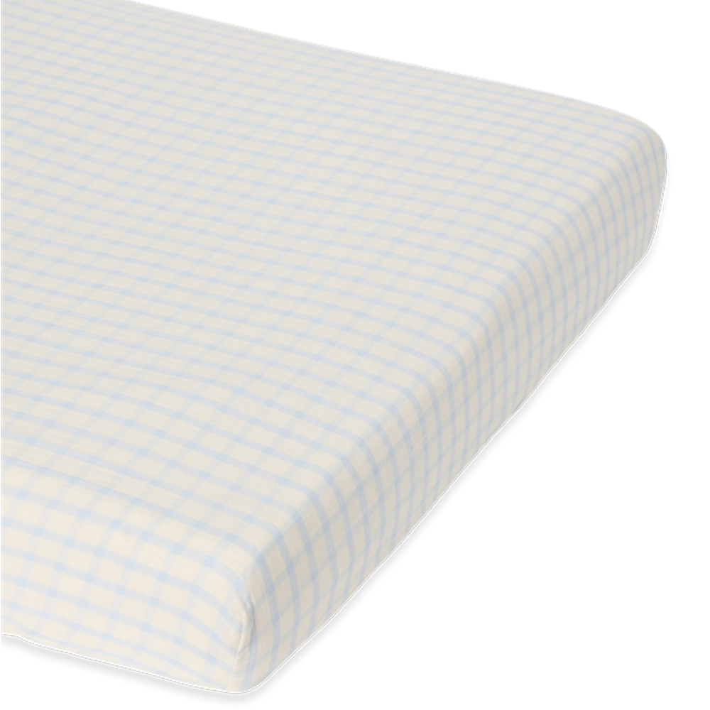 Garbo & Friends  Musselin Fixleintuch 90 x 200 cm Gingham Sky Blue