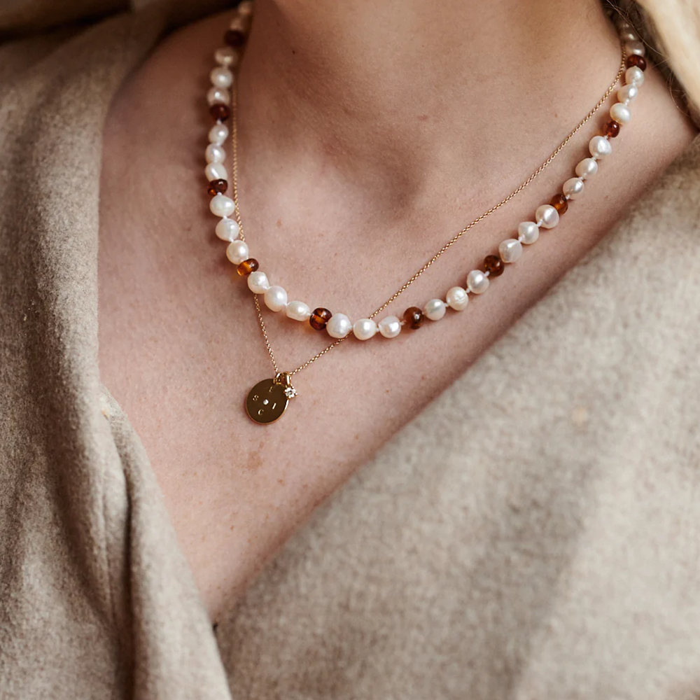 Nirrimis Bernsteinkette für Erwachsene Pearly Caramel