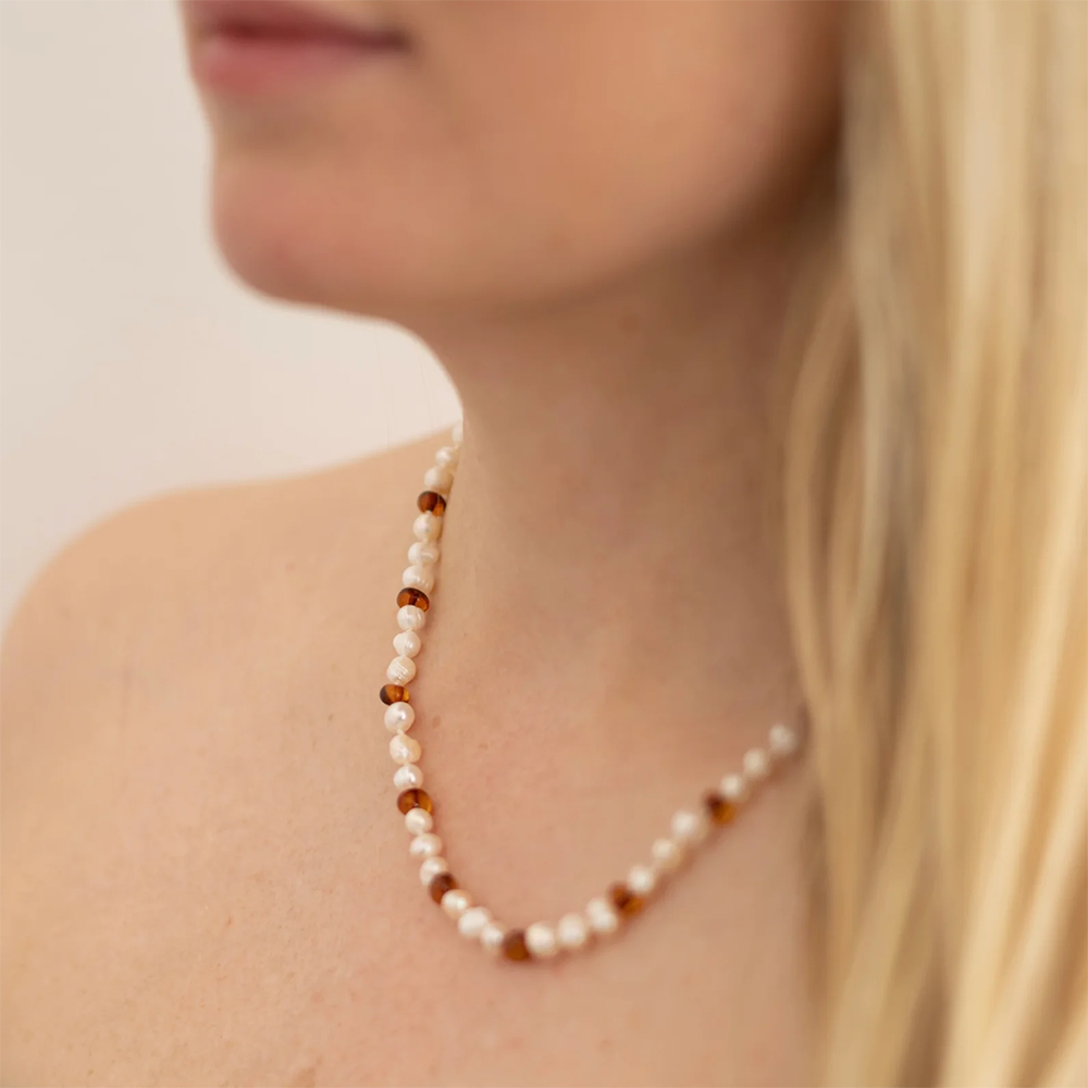 Nirrimis Bernsteinkette für Erwachsene Pearly Caramel