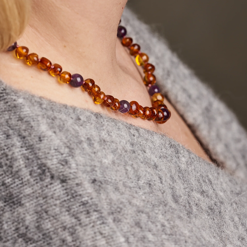 Nirrimis Amber Necklace for Adults Amethyst
