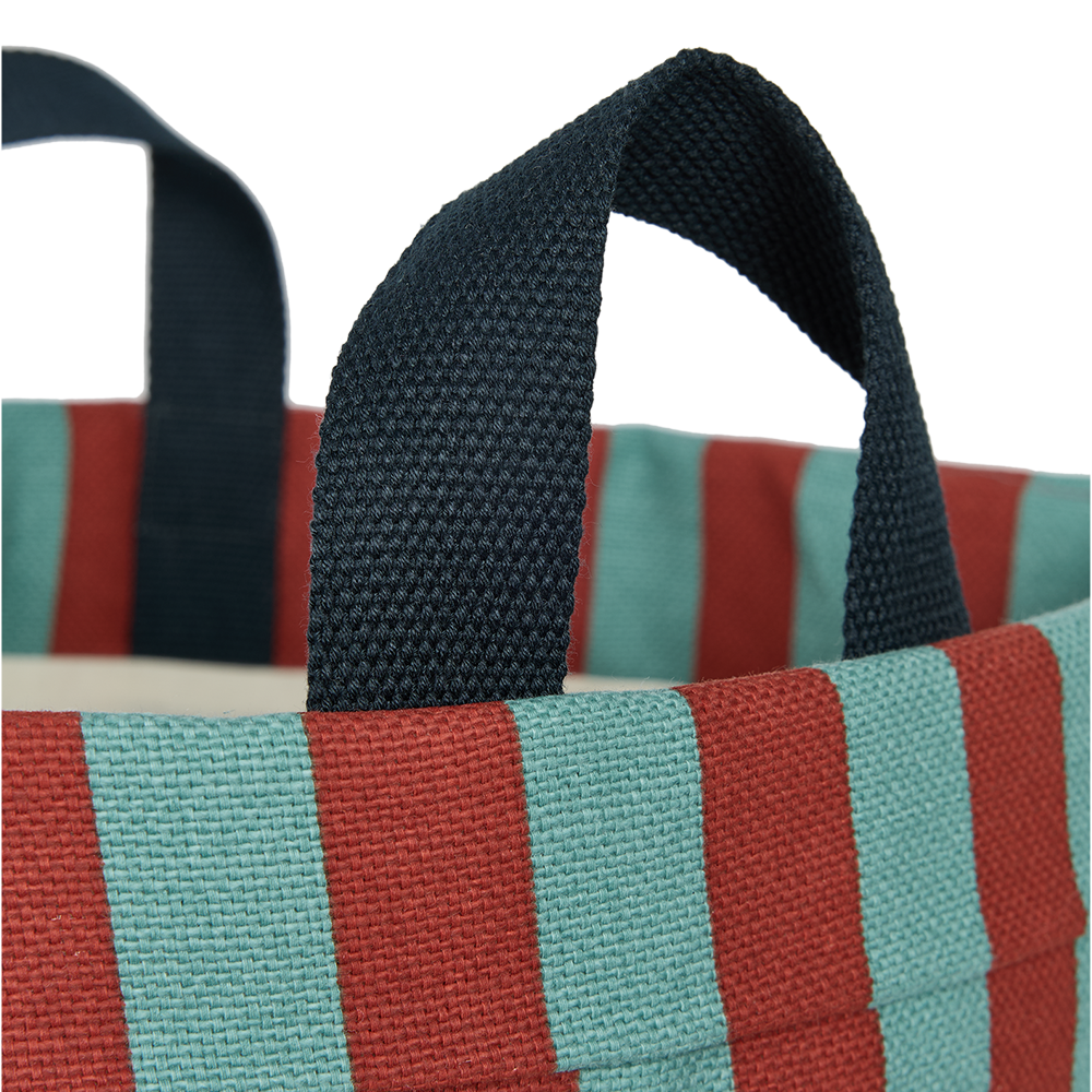 Nobodinoz Grand panier de rangement rond Red Teal Green Stripes