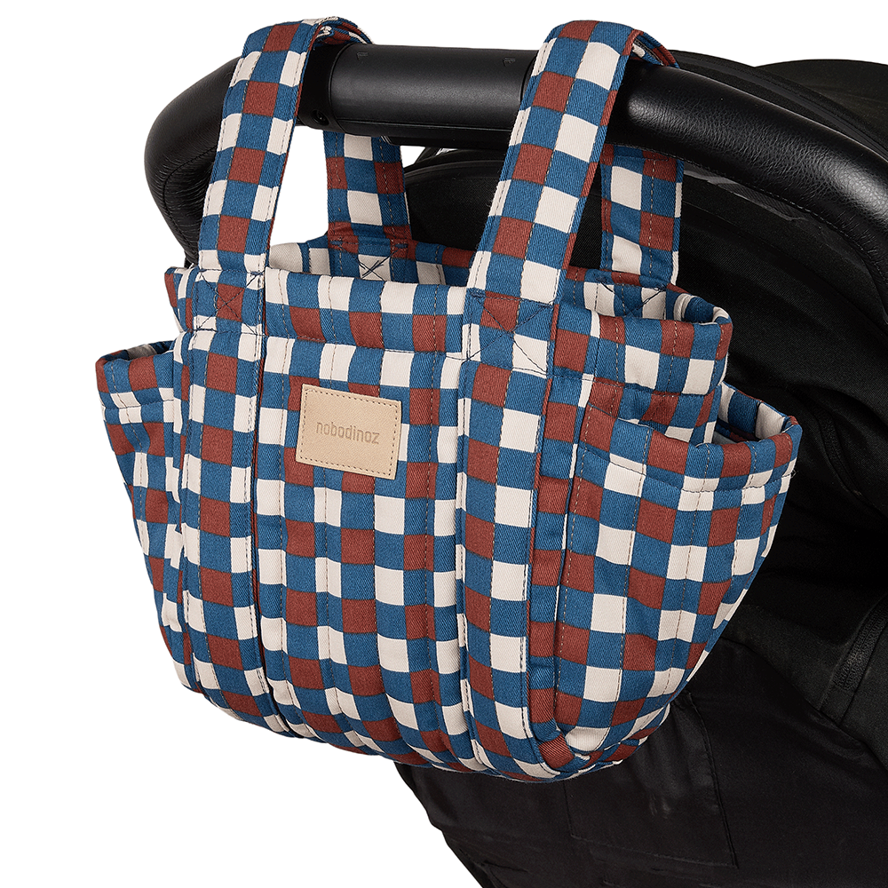 Nobodinoz Stroller Organizer 'Hyde Park' Blue Red Mosaic