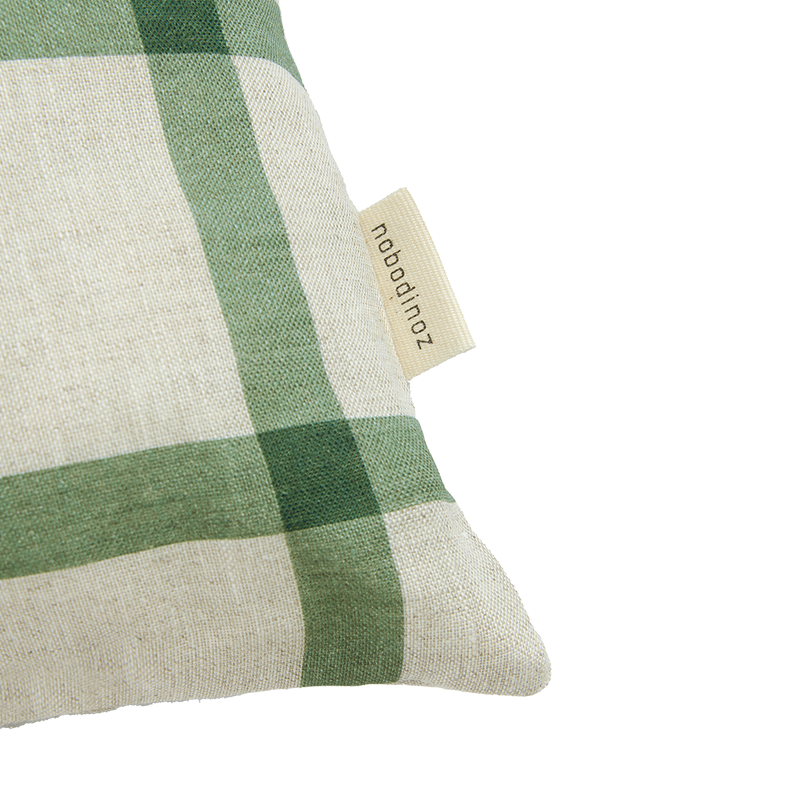 Nobodinoz Kissen aus Leinen &#39;Vibes&#39; Green Windowpane Bird