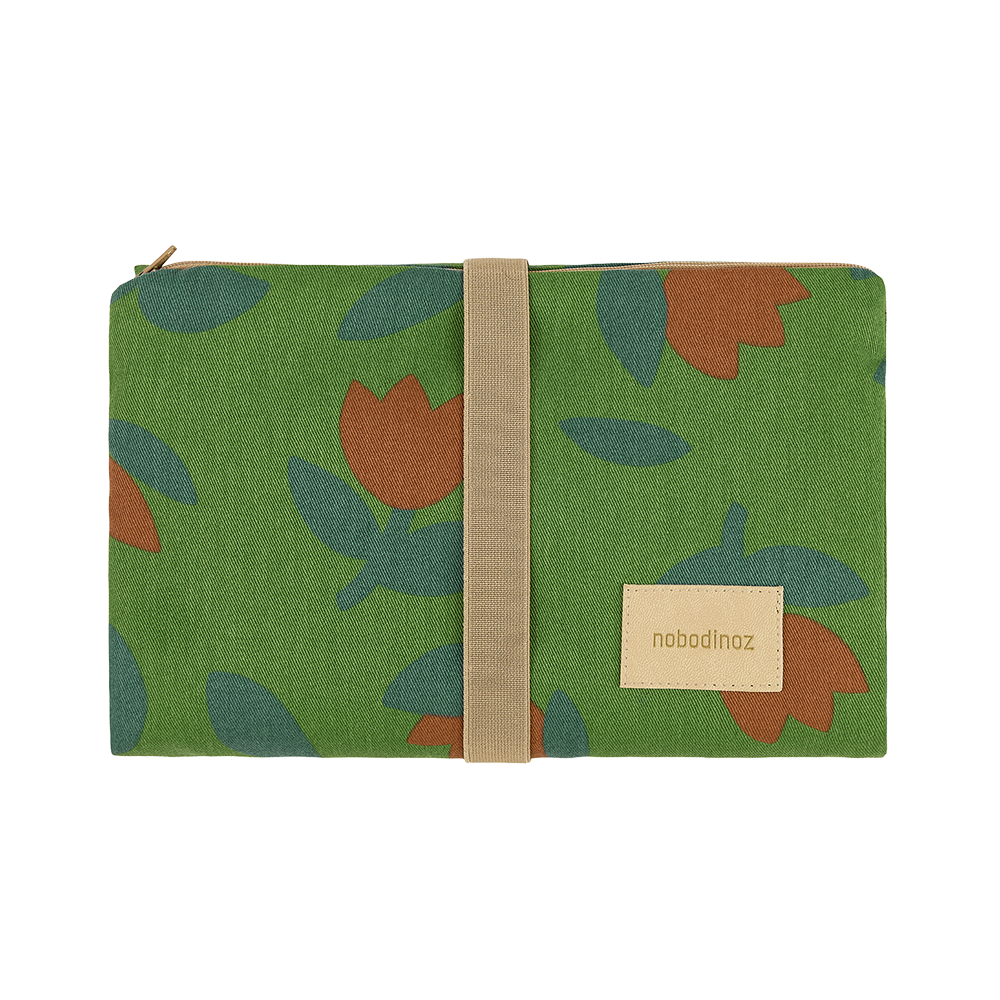 Nobodinoz Waterproof Changing Mat 'Hyde Park' Green Tulips