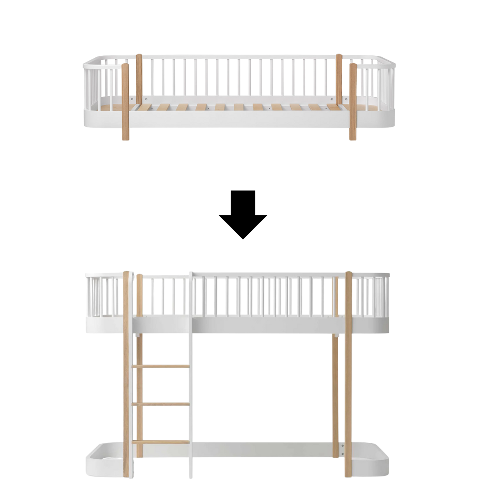 Oliver Furniture Conversion Kit Original Floor Bed to Original Mid-High Loft Bed White/Oak
