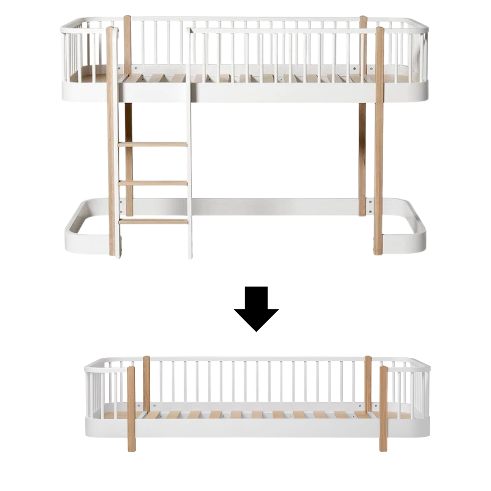 Oliver Furniture  Umbauset Wood Original Halbhohes Hochbett zum Bodenbett Weiss/Eiche