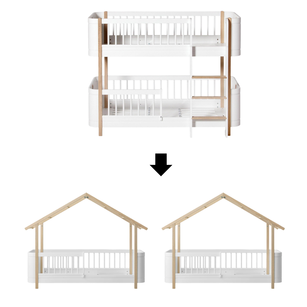 Oliver Furniture Conversion Kit Wood Mini+ Mid-high Bunk Bed to Wood Mini+ House Bed White/Oak