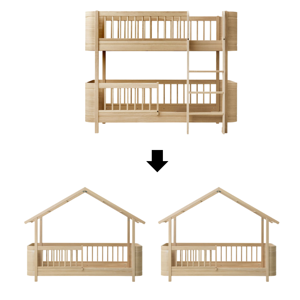 Oliver Furniture Conversion Kit Wood Mini+ Mid-high Bunk Bed to Wood Mini+ House Bed Oak