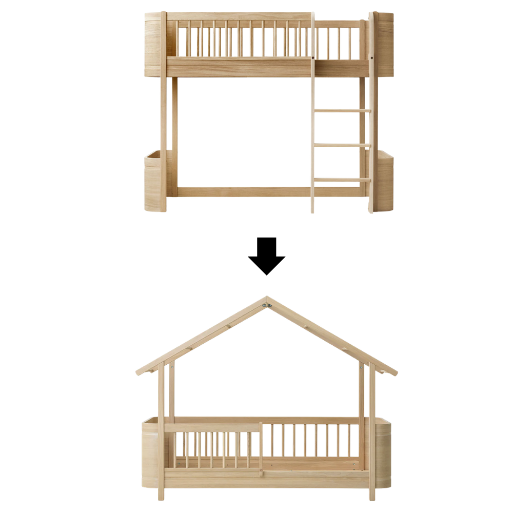 Oliver Furniture  Umbauset Wood Mini+ Halbhohes Hochbett zum Wood Mini+ Hausbett Eiche