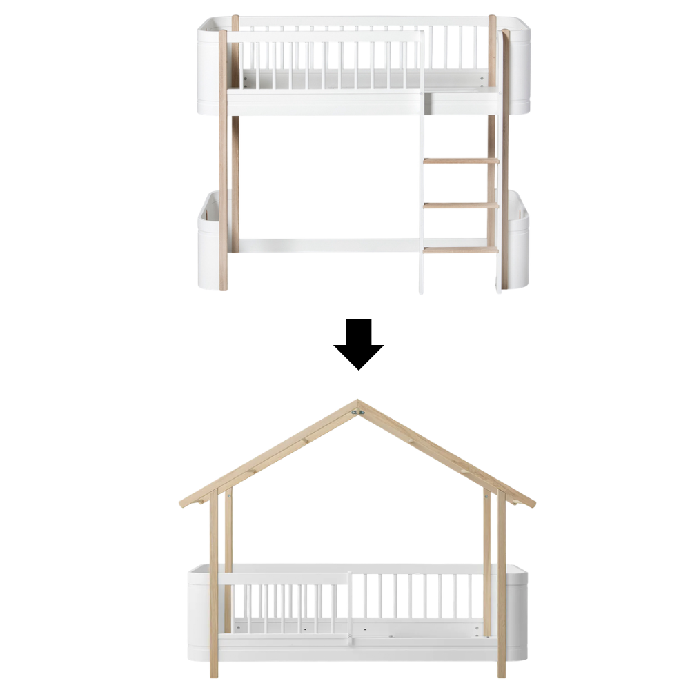 Oliver Furniture  Umbauset Wood Mini+ Halbhohes Hochbett zum Wood Mini+ Hausbett Weiss/Eiche