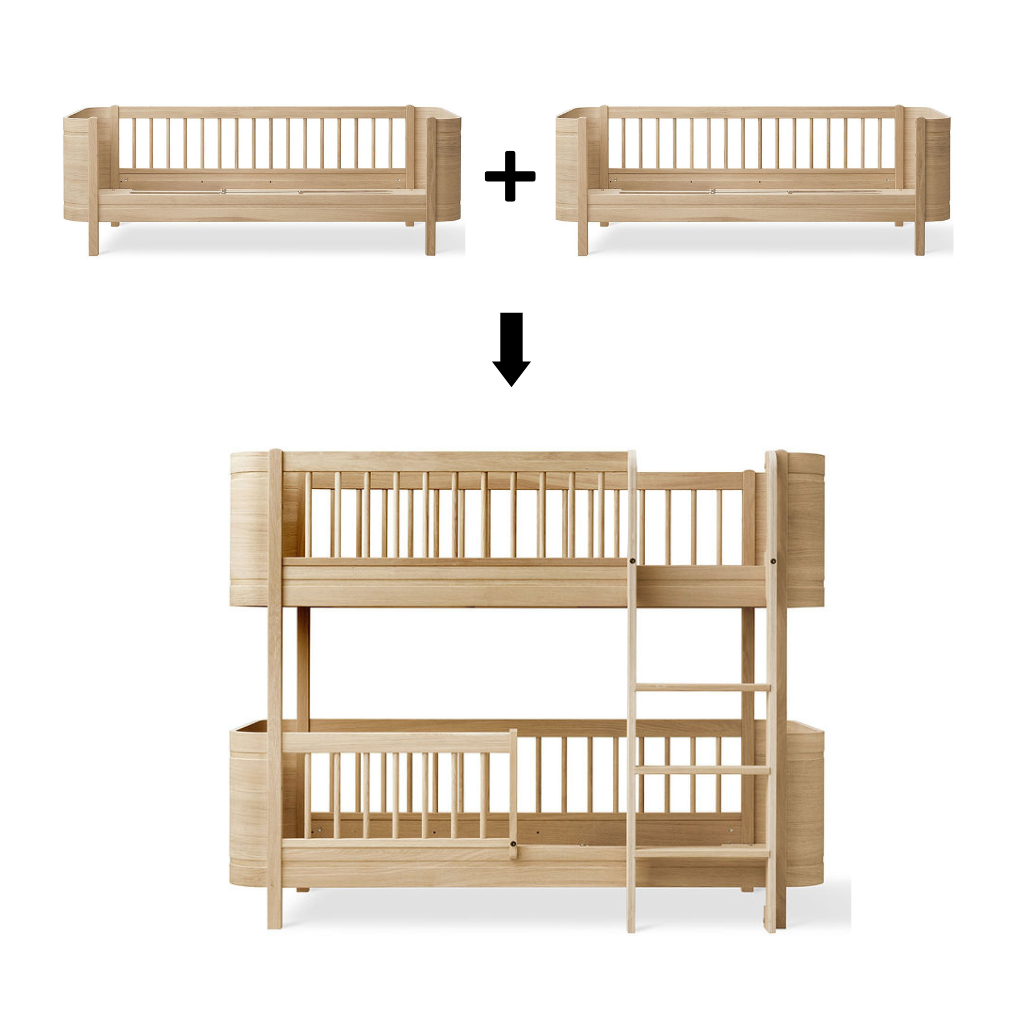 Oliver Furniture  Umbauset Wood  Mini+ 2 Juniorbetten zum halbhohen Etagenbett  Eiche