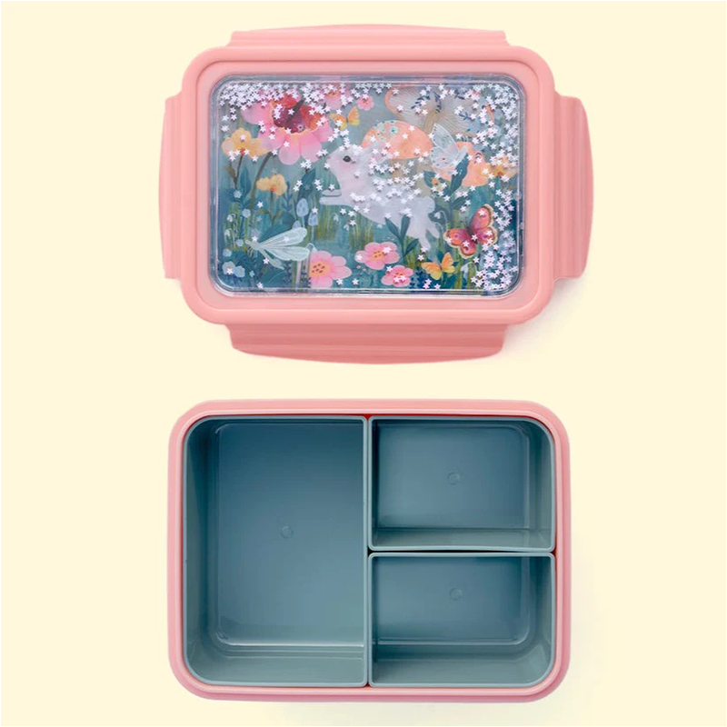 Lunchbox in Rosa mit Hasen-Print von Petit Monkey