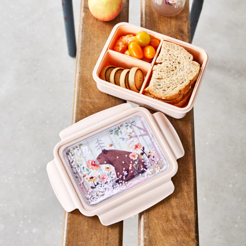 Lunchbox in Beige mit Bären-Print von Petit Monkey