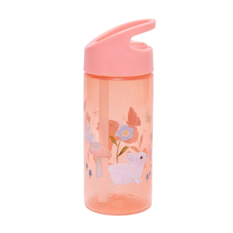 Trinkflasche in transparentem Rosa mit Häschen-Print von Petit Monkey