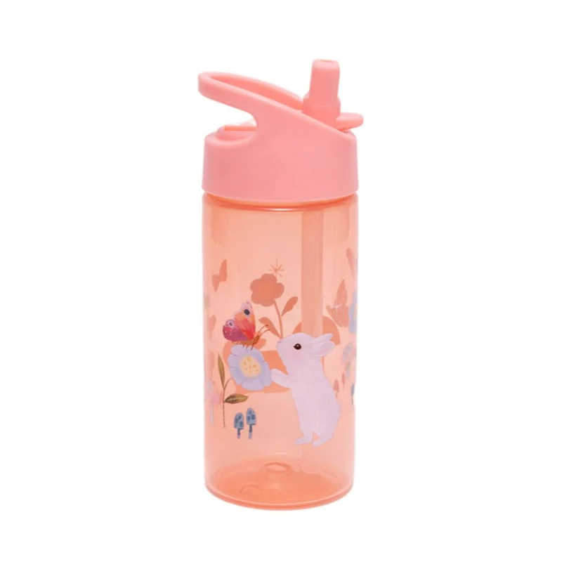 Trinkflasche in transparentem Rosa mit Häschen-Print von Petit Monkey