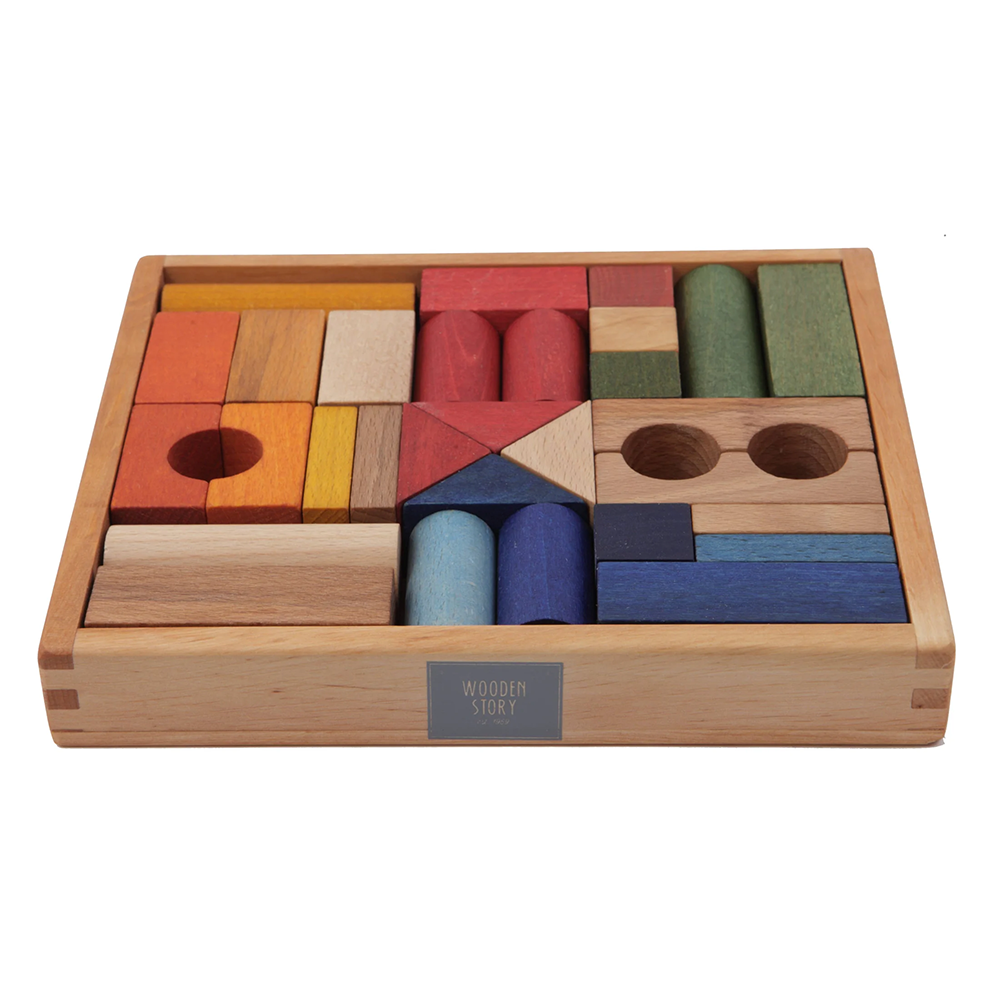 Wooden Story Regenbogen Bauklötze in Holzkiste 30 Teile