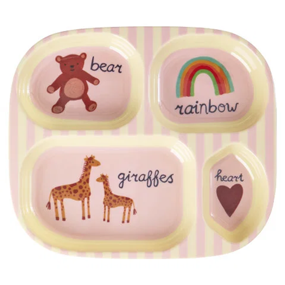 Rice Melamin Kinderteller mit 4 Fächer 'ABC' Pink