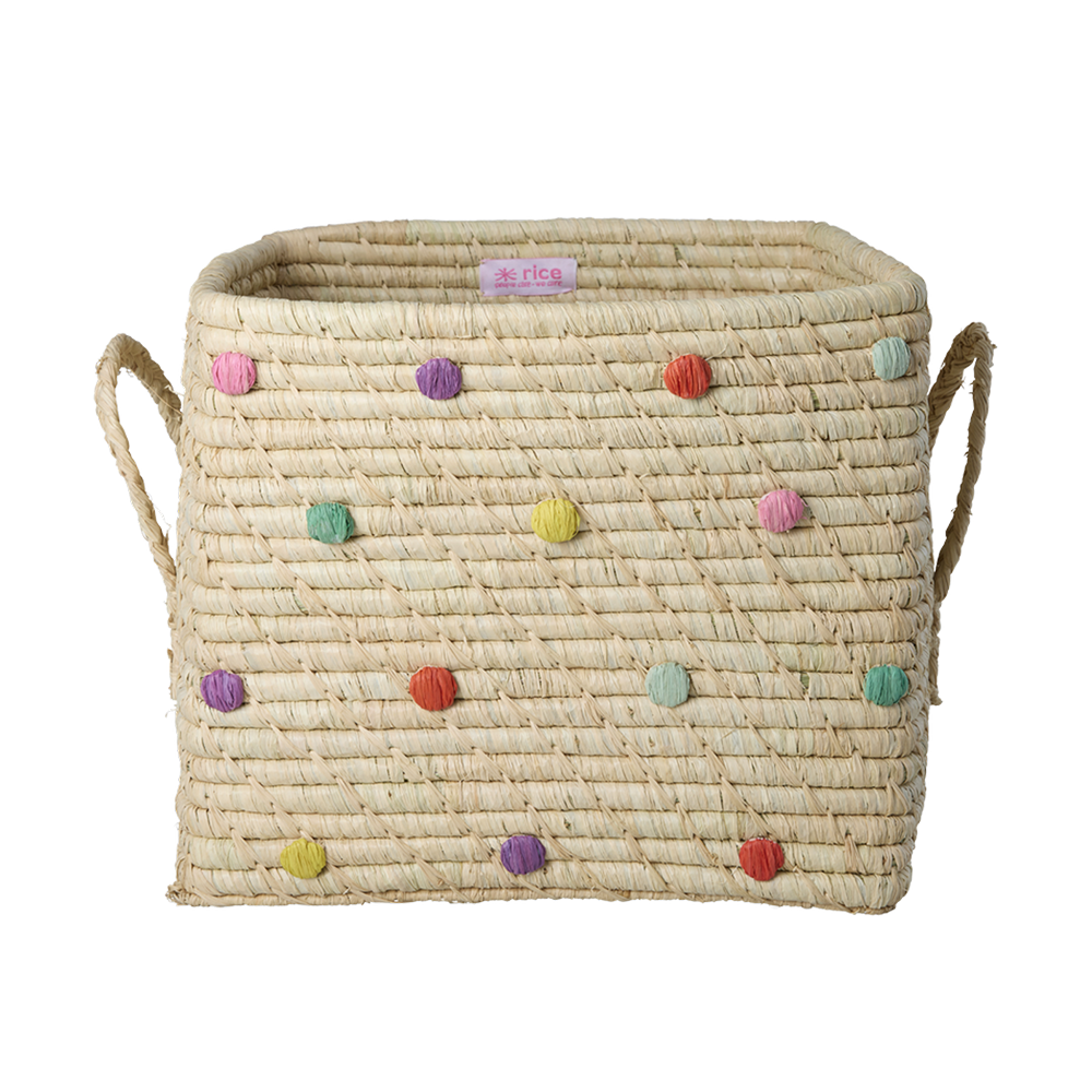 Rice Panier de rangement rectangulaire à pois « Raffia » Colors