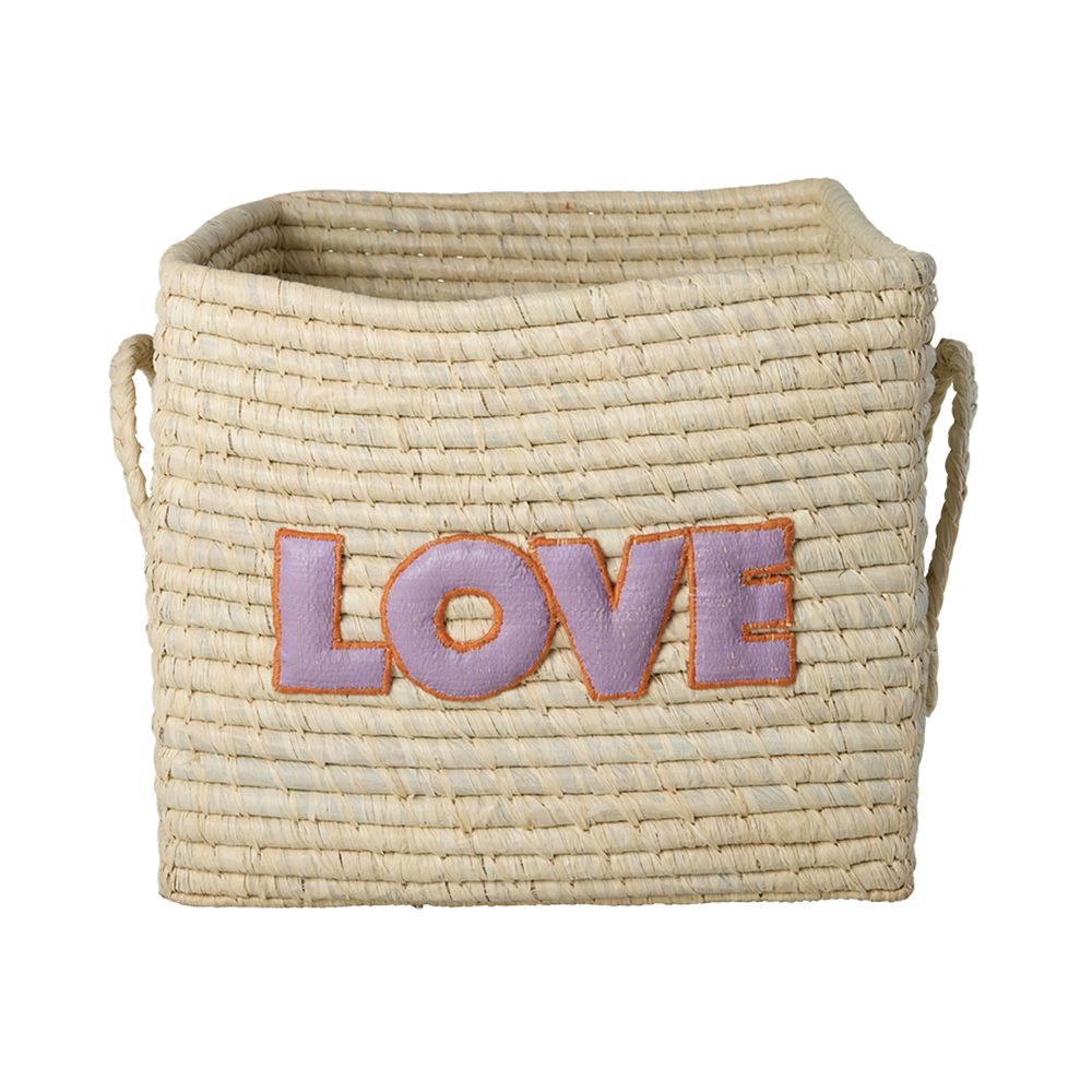 Rice viereckiger Aufbewahrungskorb mit Love 'Raffia' Nature - Online MY SNOWFLAKE
