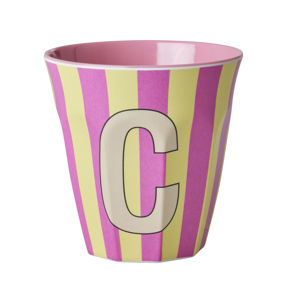 Rice  Melamin Becher Mittel &#39;Buchstabe C&#39; Multicolor Stripes Pink