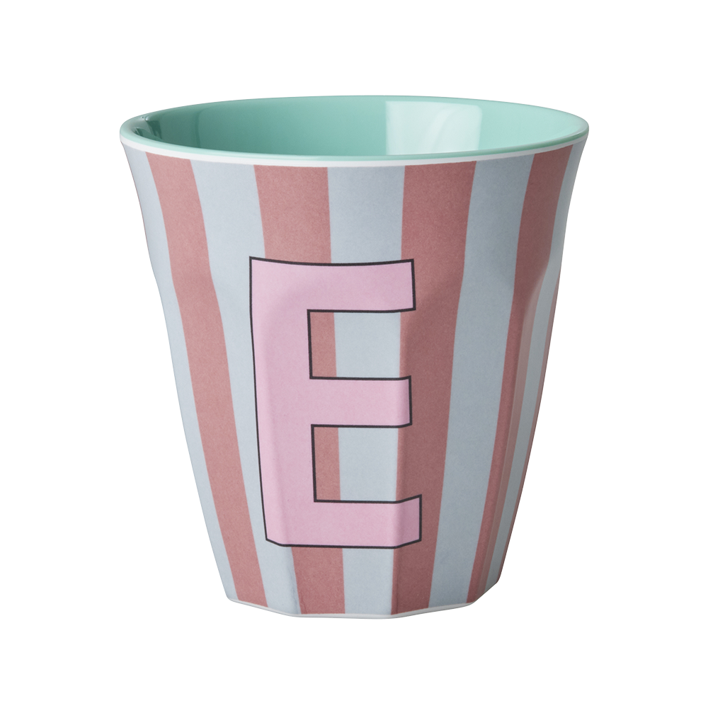 Rice  Melamin Becher Mittel 'Buchstabe E' Multicolor Stripes Mint - Online MY SNOWFLAKE