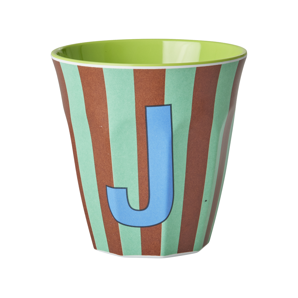 Rice  Melamin Becher Mittel &#39;Buchstabe J&#39; Multicolor Stripes Green