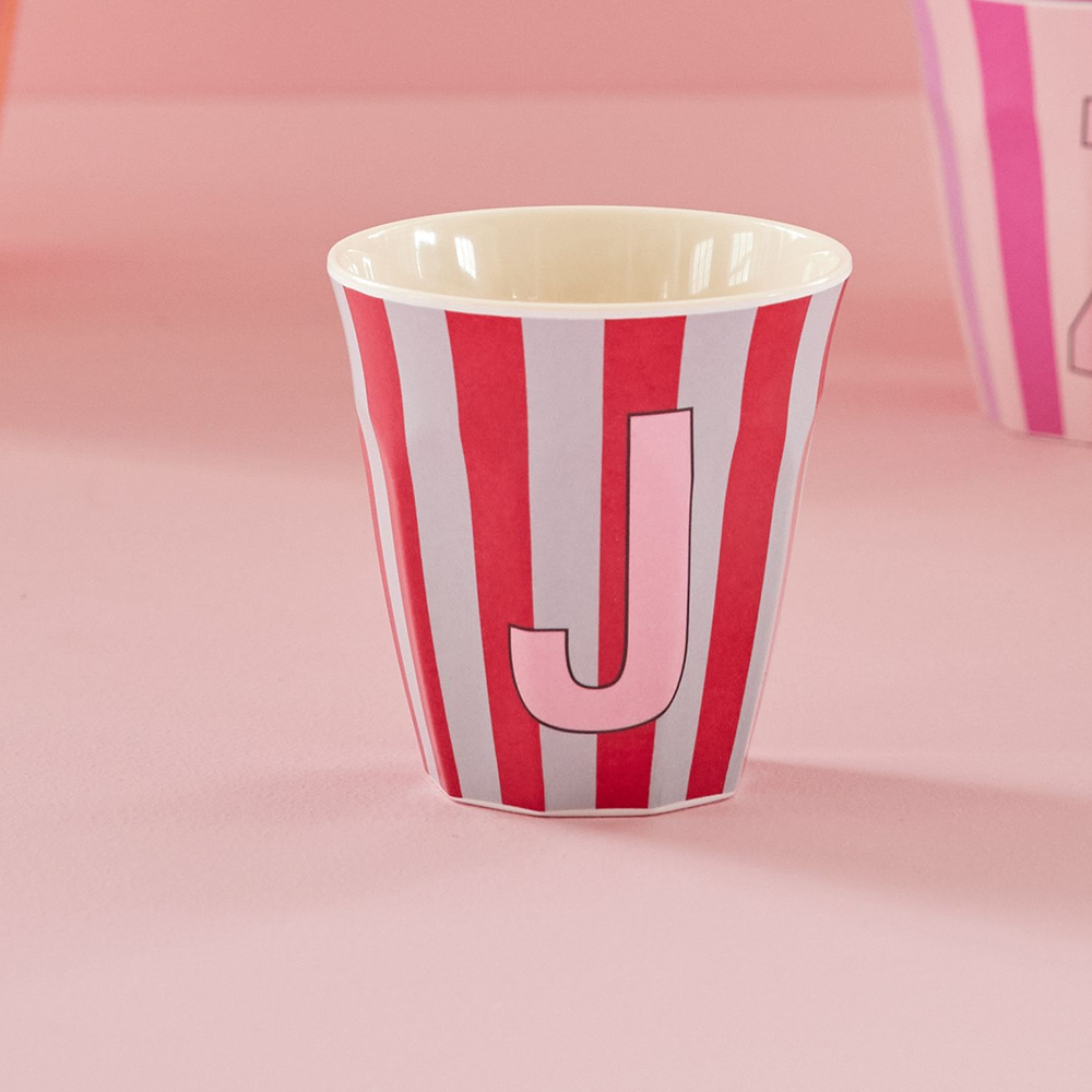 Rice  Melamin Becher Mittel 'Buchstabe J' Multicolor Stripes
