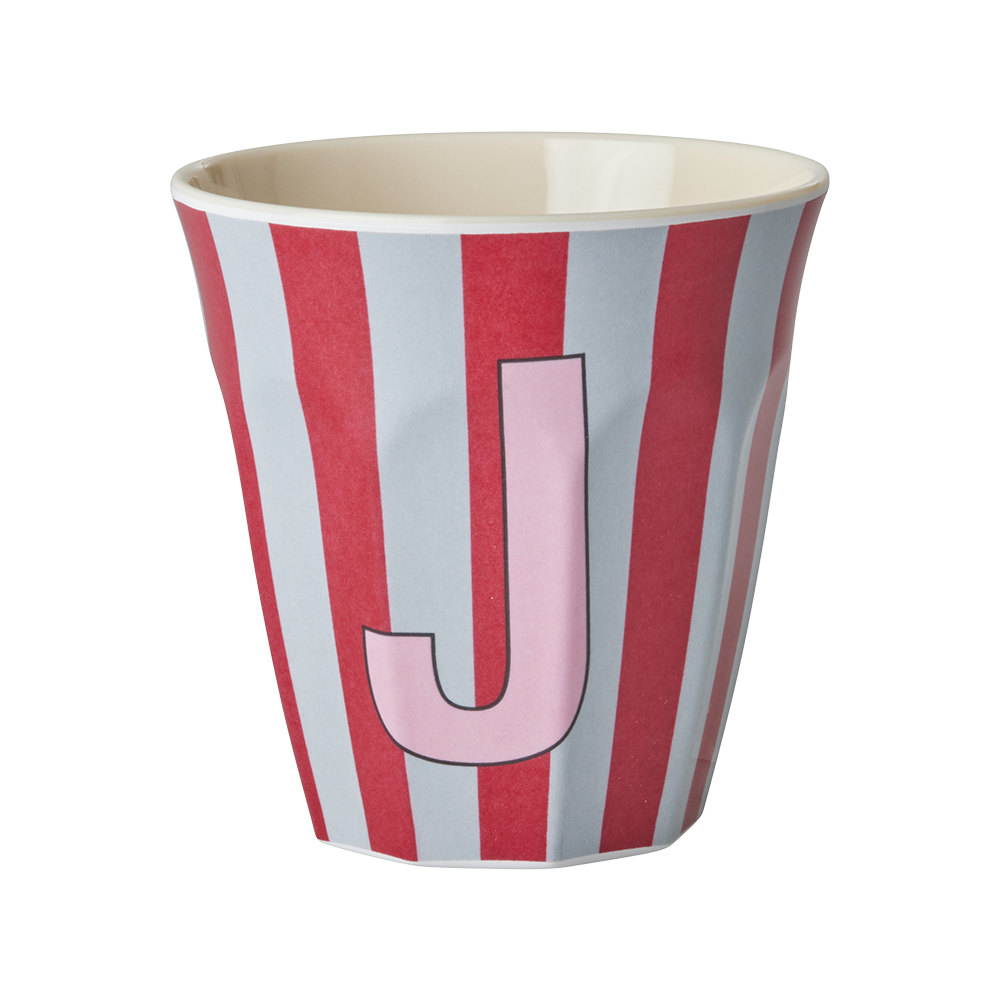 Rice  Melamin Becher Mittel 'Buchstabe J' Multicolor Stripes