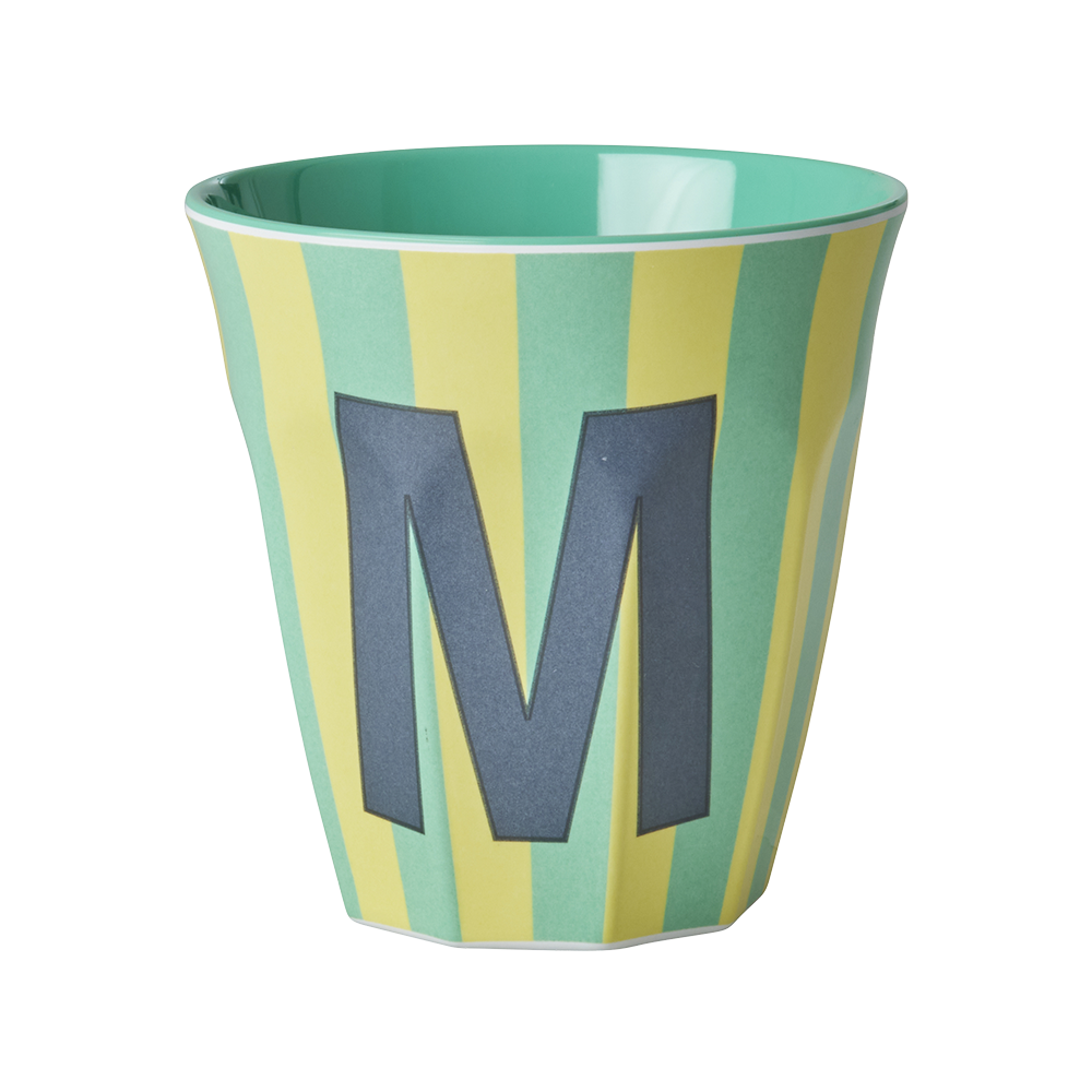 Rice  Melamin Becher Mittel 'Buchstabe M' Multicolor Stripes Green - Online MY SNOWFLAKE